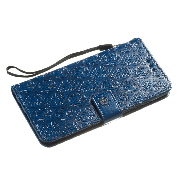 Imprint Rattan Flower Pattern Wallet Flip Leather Phone Cover with Strap for Huawei P30 Lite / Huawei Nova 4e - Dark Blue-4