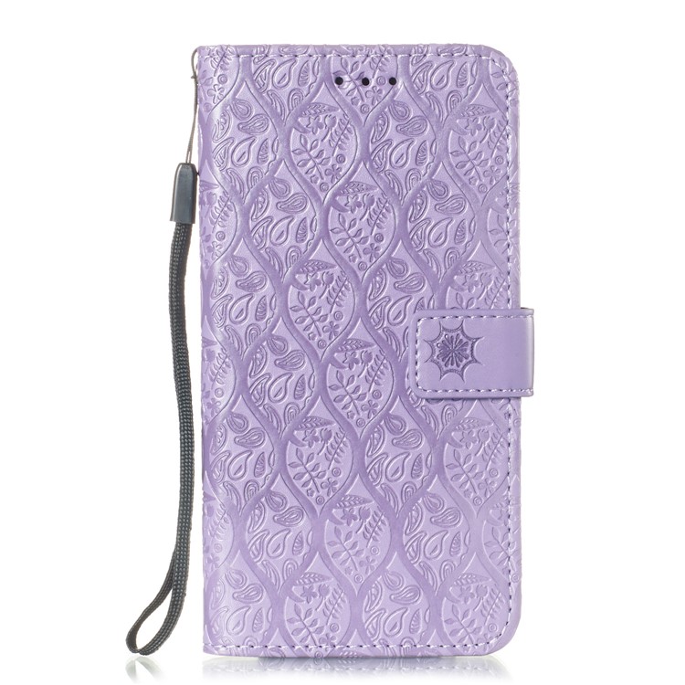 Imprint Rattan Flower Pattern Wallet Flip Leather Phone Cover with Strap for Huawei P30 Lite / Huawei Nova 4e - Purple-2