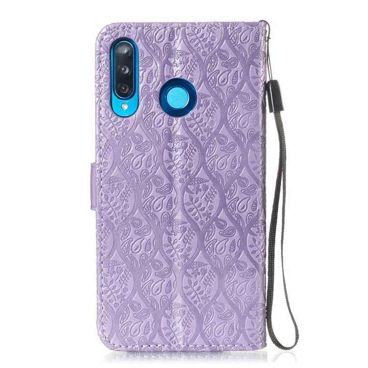 Imprint Rattan Flower Pattern Wallet Flip Leather Phone Cover with Strap for Huawei P30 Lite / Huawei Nova 4e - Purple-3