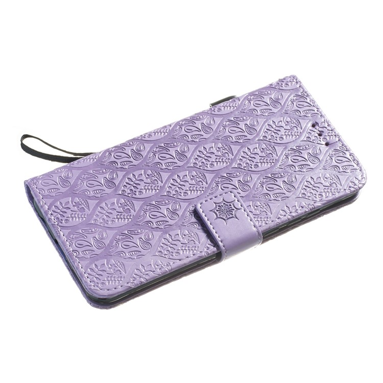 Imprint Rattan Flower Pattern Wallet Flip Leather Phone Cover with Strap for Huawei P30 Lite / Huawei Nova 4e - Purple-4