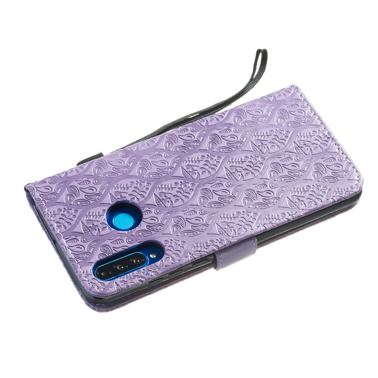 Imprint Rattan Flower Pattern Wallet Flip Leather Phone Cover with Strap for Huawei P30 Lite / Huawei Nova 4e - Purple-5