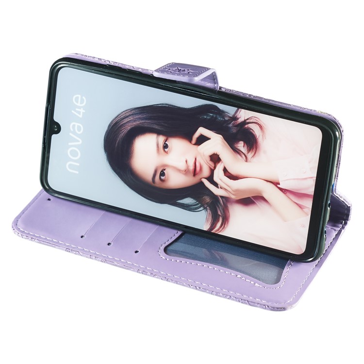 Imprint Rattan Flower Pattern Wallet Flip Leather Phone Cover with Strap for Huawei P30 Lite / Huawei Nova 4e - Purple-7