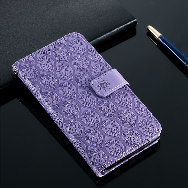 Imprint Rattan Flower Pattern Wallet Flip Leather Phone Cover with Strap for Huawei P30 Lite / Huawei Nova 4e - Purple-9