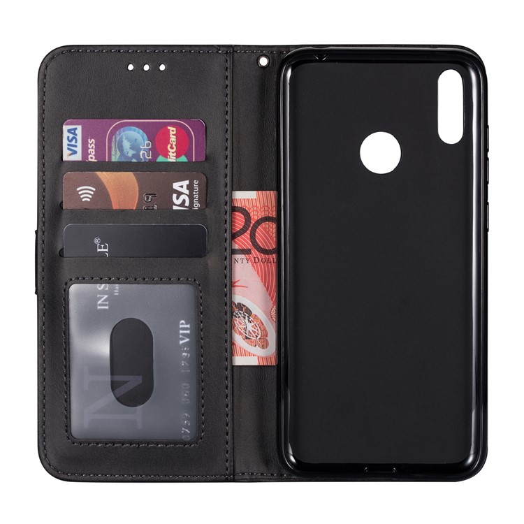 Zipper Leather Wallet Flip Phone Stand Case with Strap for Huawei Y6 (2019, with Fingerprint Sensor) - Black-6