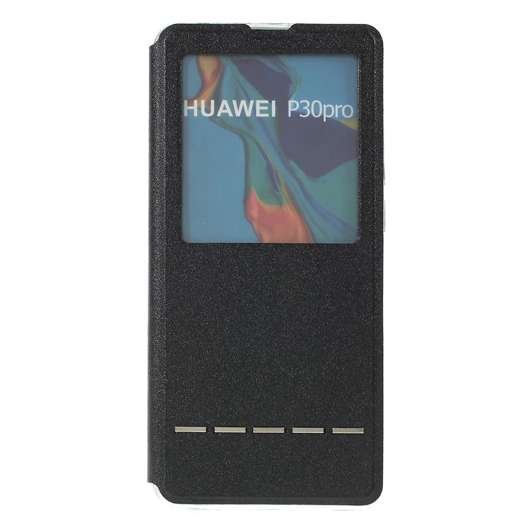 View Window Stand Leather Protective Casing with Touch Slide Button for Huawei P30 Pro - Black-3