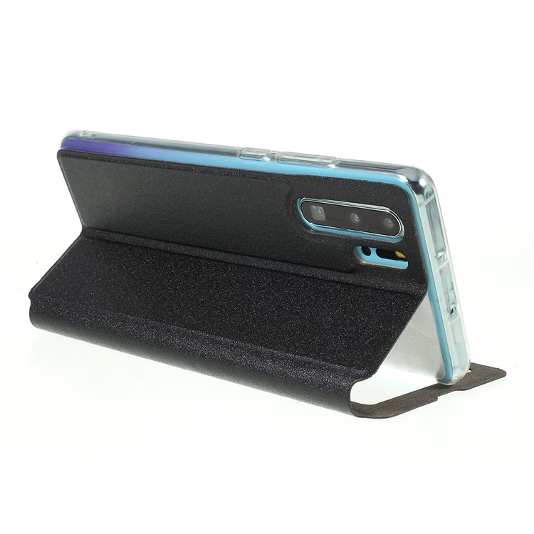 View Window Stand Leather Protective Casing with Touch Slide Button for Huawei P30 Pro - Black-7