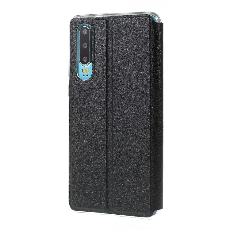 Touch Slide View Window Stand Leather Cell Phone Case for Huawei P30 - Black-2