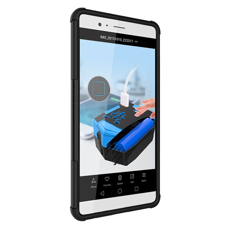 Two Pieces TPU + PC Hybrid Case with Kickstand for Huawei P9 - Black-10