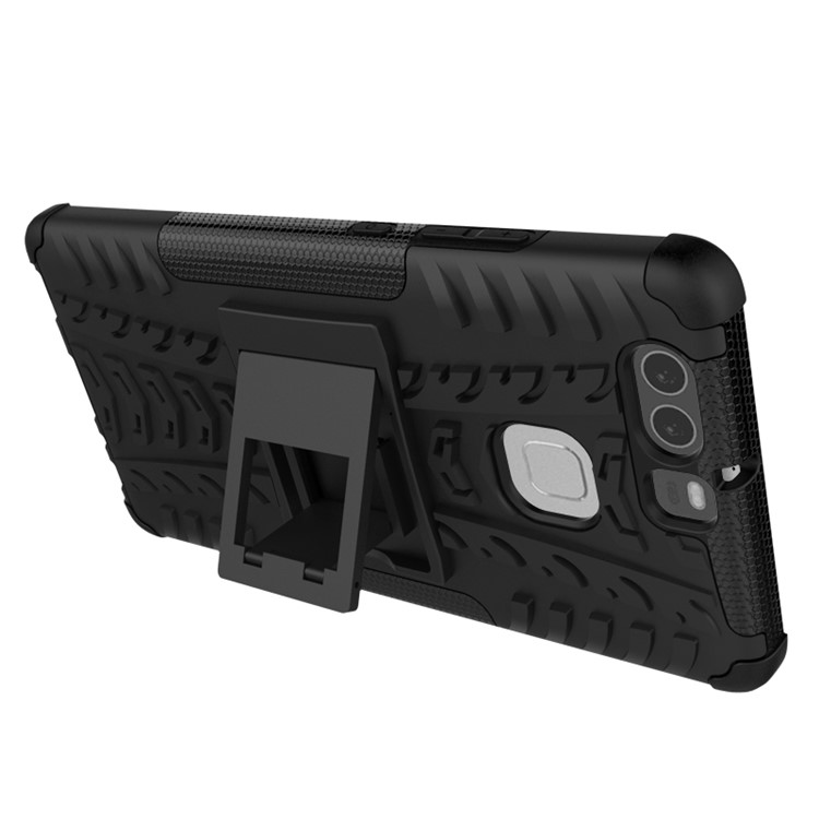 Two Pieces TPU + PC Hybrid Case with Kickstand for Huawei P9 - Black-5