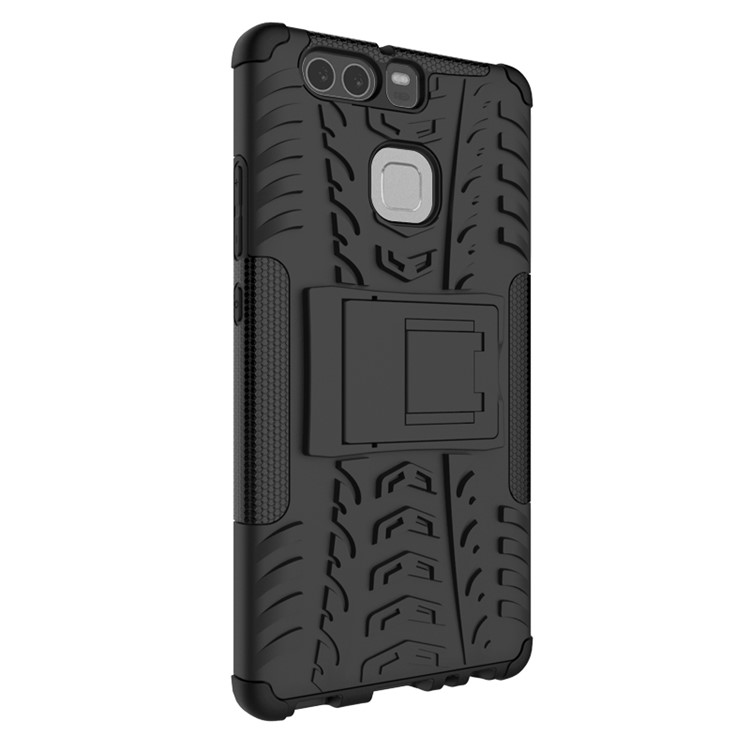 Two Pieces TPU + PC Hybrid Case with Kickstand for Huawei P9 - Black-7