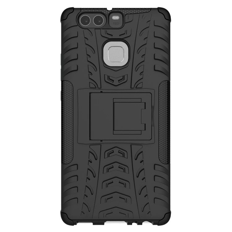 Two Pieces TPU + PC Hybrid Case with Kickstand for Huawei P9 - Black-8