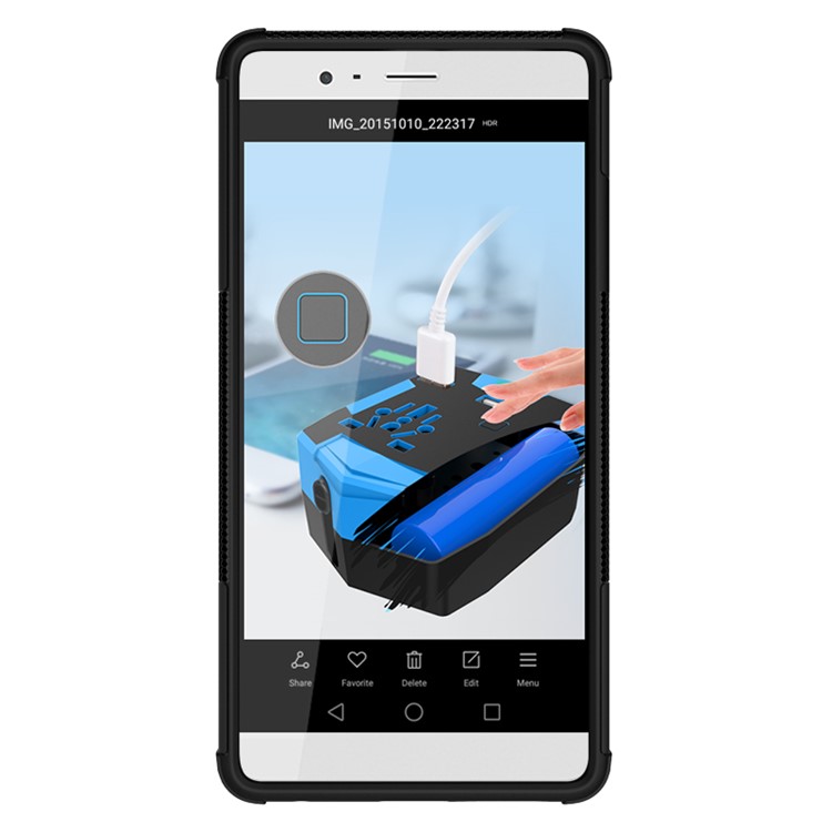 Two Pieces TPU + PC Hybrid Case with Kickstand for Huawei P9 - Black-9