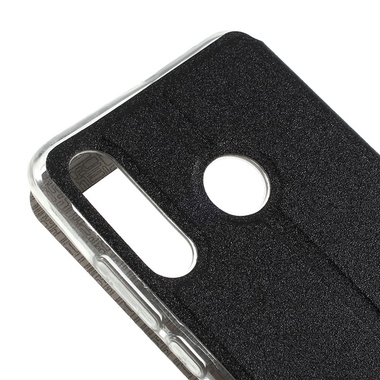 View Window Leather Stand Cover with Touch Slide Button Phone Case for Huawei P30 Lite - Black-5