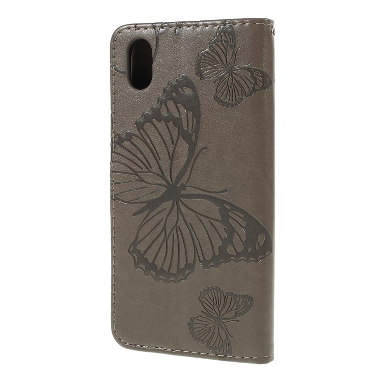 Imprint Butterfly Leather Wallet Phone Shell for Huawei Honor 8S / Y5 (2019) - Grey-2