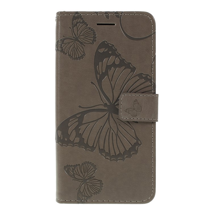 Imprint Butterfly Leather Wallet Phone Shell for Huawei Honor 8S / Y5 (2019) - Grey-3