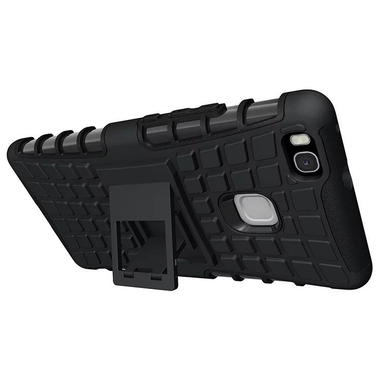 Snap-on Anti-slip PC + TPU Hybrid Case with Kickstand for Huawei P9 Lite - Black-2