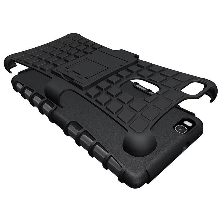 Snap-on Anti-slip PC + TPU Hybrid Case with Kickstand for Huawei P9 Lite - Black-3