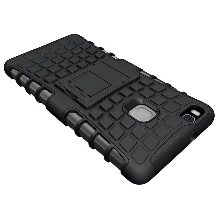 Snap-on Anti-slip PC + TPU Hybrid Case with Kickstand for Huawei P9 Lite - Black-4