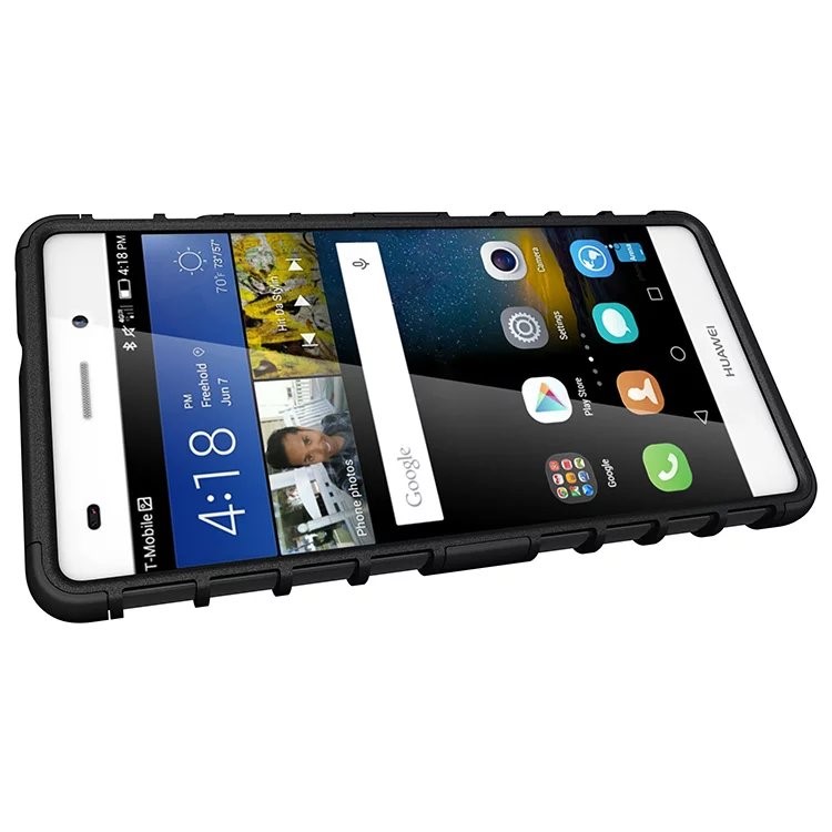 Snap-on Anti-slip PC + TPU Hybrid Case with Kickstand for Huawei P9 Lite - Black-5