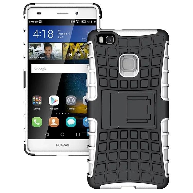 Snap-on Anti-slip PC + TPU Hybrid Shell Case with Kickstand for Huawei P9 Lite - White-1