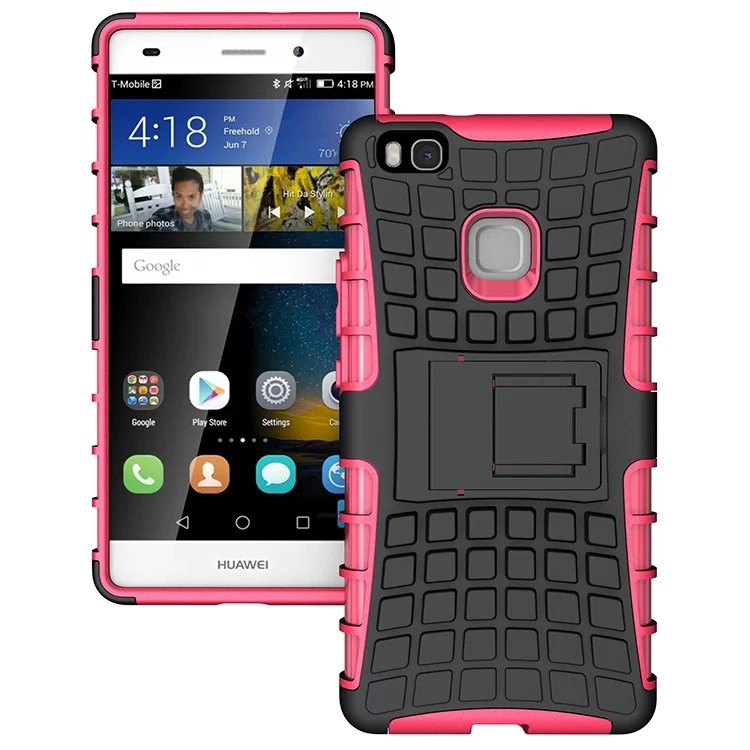 Snap-on Anti-slip PC + TPU Hybrid Case Shell with Kickstand for Huawei P9 Lite - Rose-1