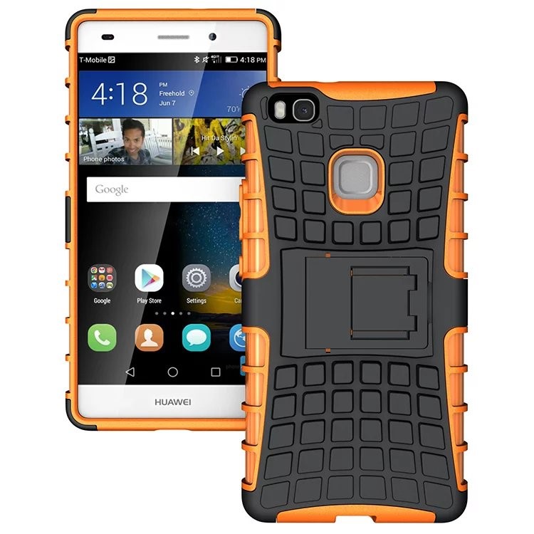 Snap-on Anti-slip PC + TPU Hybrid Shell Case Cover with Kickstand for Huawei P9 Lite - Orange-1