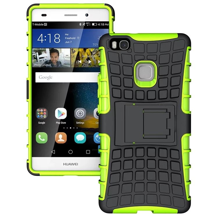 Snap-on Anti-slip PC + TPU Hybrid Cover with Kickstand for Huawei P9 Lite - Green-1