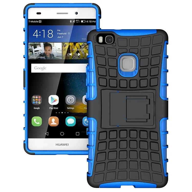 Snap-on Anti-slip PC + TPU Hybrid Shell Cover Case with Kickstand for Huawei P9 Lite - Blue-1
