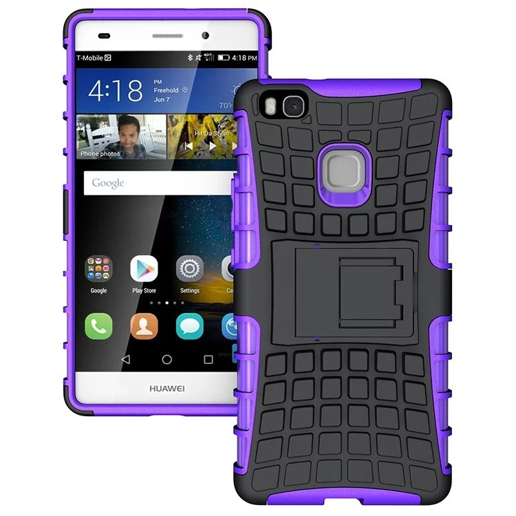 Snap-on Anti-slip PC + TPU Hybrid Case with Kickstand for Huawei P9 Lite - Purple-1