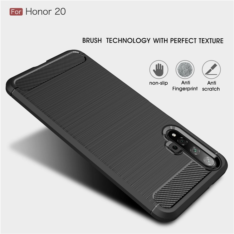 Drop Resistant Carbon Fiber Texture Brushed TPU Phone Shell for Huawei Honor 20 - Black-2