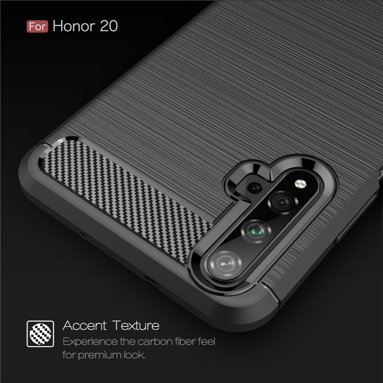 Drop Resistant Carbon Fiber Texture Brushed TPU Phone Shell for Huawei Honor 20 - Black-3