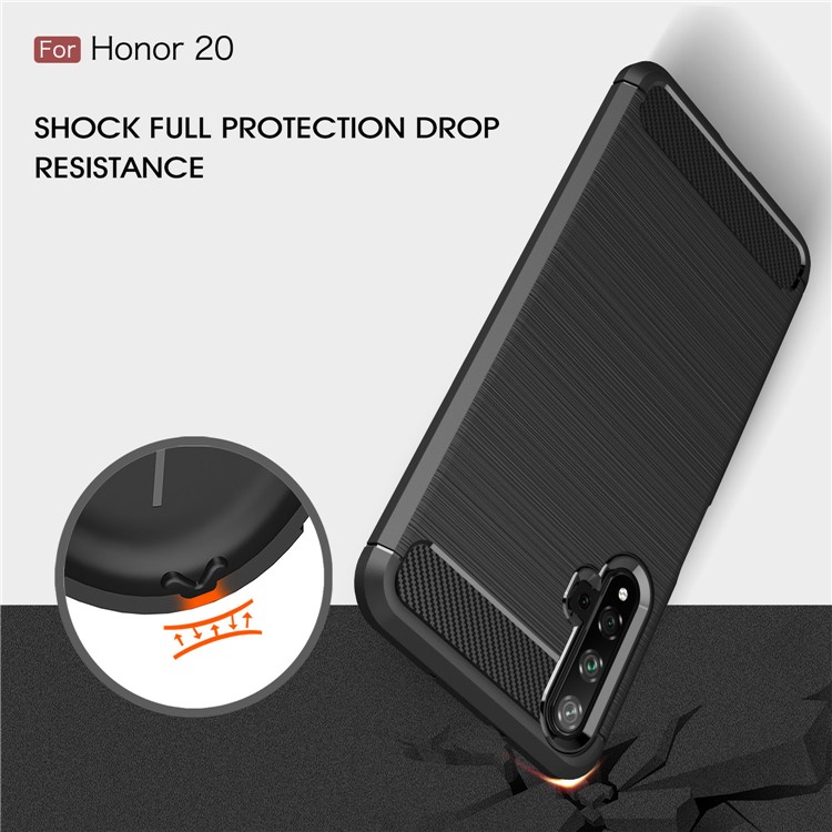 Drop Resistant Carbon Fiber Texture Brushed TPU Phone Shell for Huawei Honor 20 - Black-5