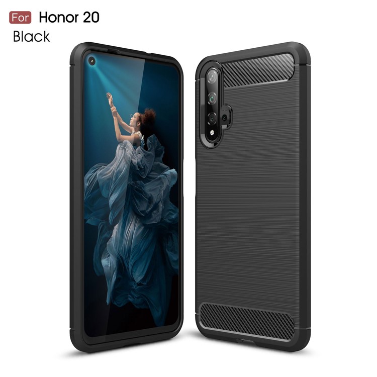 Drop Resistant Carbon Fiber Texture Brushed TPU Phone Shell for Huawei Honor 20 - Black-9