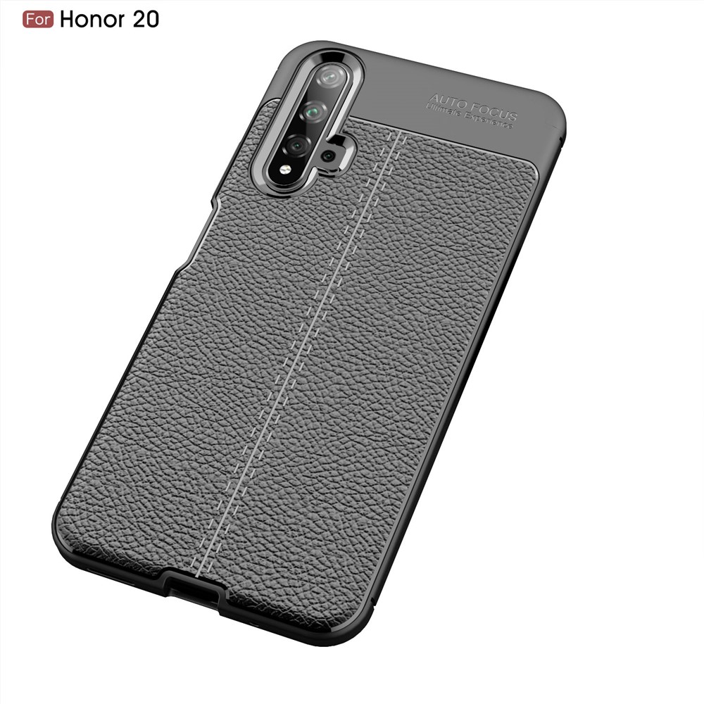 Litchi Texture TPU Phone Case for Huawei Honor 20  - Black-2