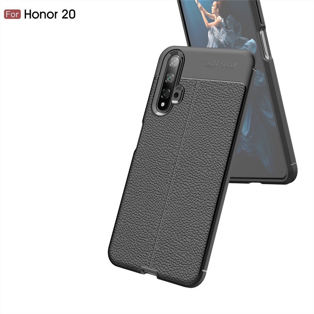 Litchi Texture TPU Phone Case for Huawei Honor 20  - Black-7