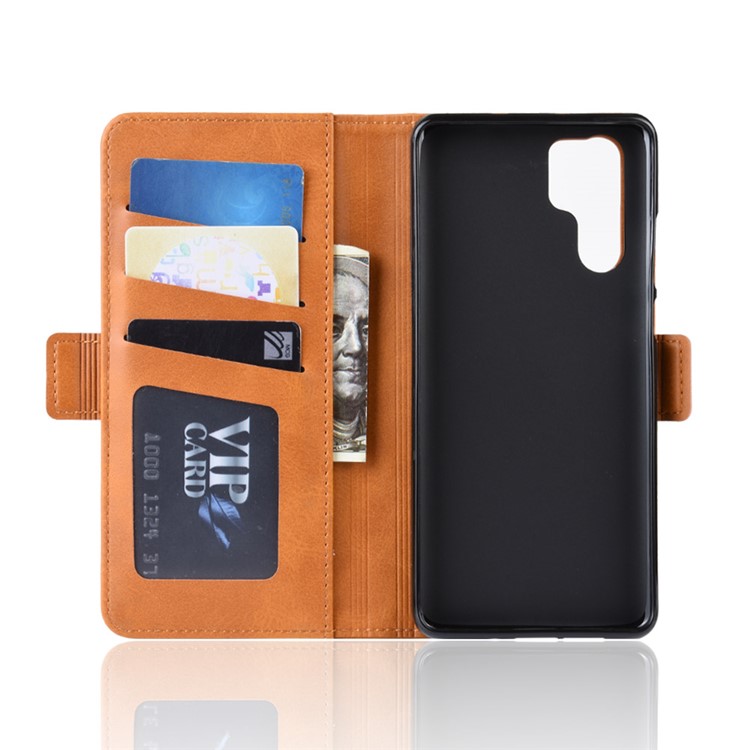 Dual-clasp Leather Wallet Stand Phone Case Cover for Huawei P30 Pro - Light Brown-3