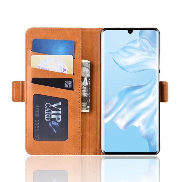 Dual-clasp Leather Wallet Stand Phone Case Cover for Huawei P30 Pro - Light Brown-4