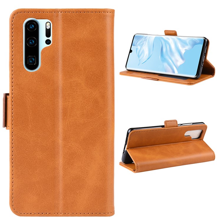 Dual-clasp Leather Wallet Stand Phone Case Cover for Huawei P30 Pro - Light Brown-7