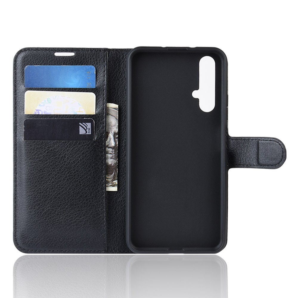 Litchi Skin Leather Wallet Stand Case for Huawei Honor 20S / Honor 20 - Black-3