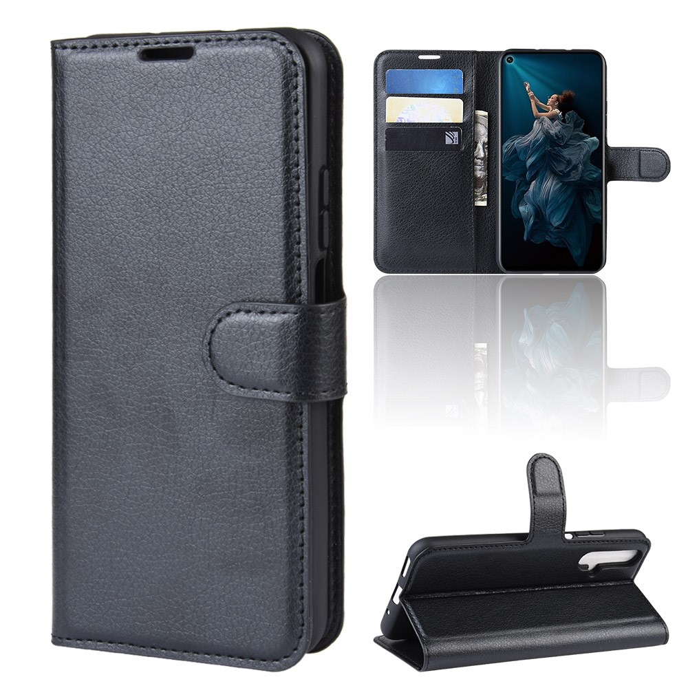 Litchi Skin Leather Wallet Stand Case for Huawei Honor 20S / Honor 20 - Black-7