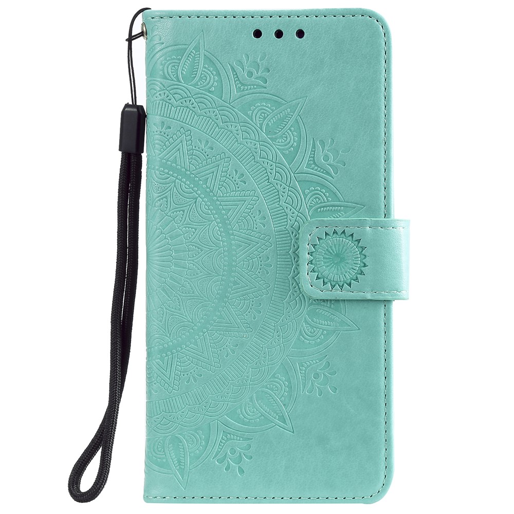 Imprint Flower Leather Wallet Case for Huawei P Smart Z / Y9 Prime 2019 - Cyan-2