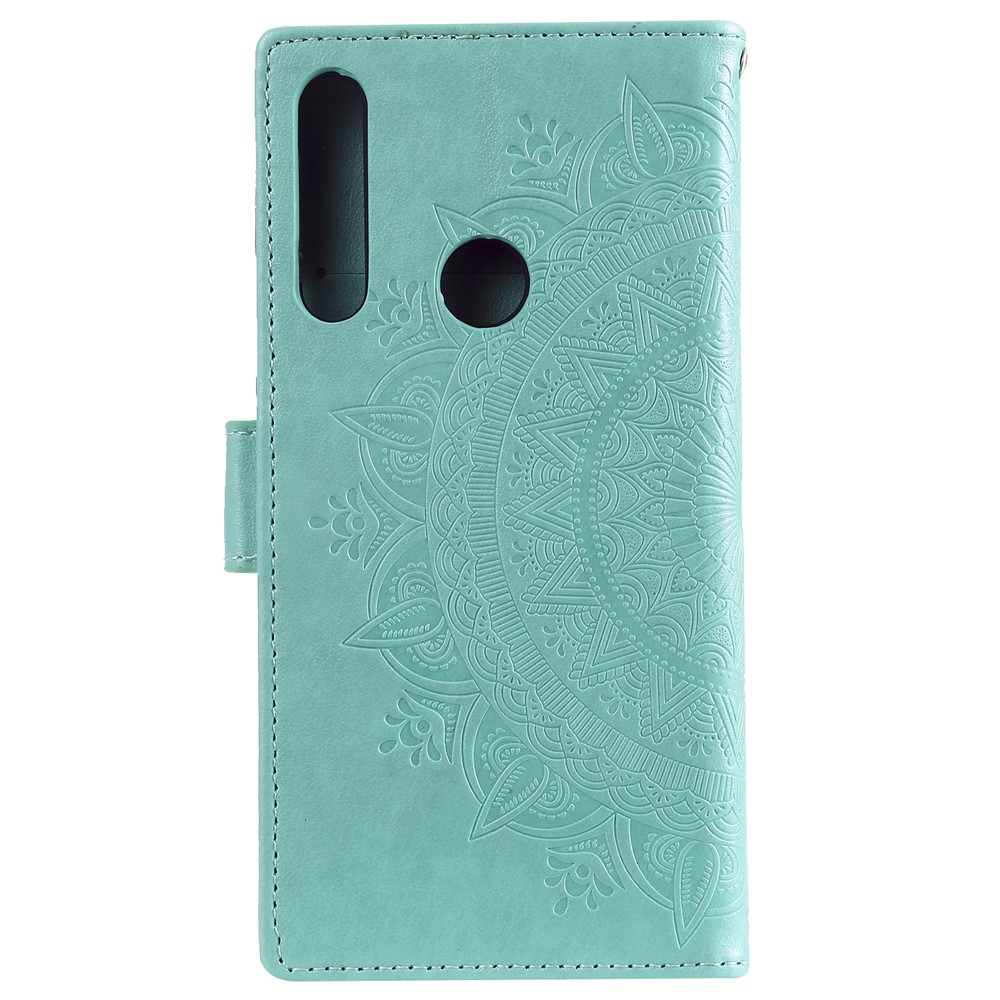 Imprint Flower Leather Wallet Case for Huawei P Smart Z / Y9 Prime 2019 - Cyan-3