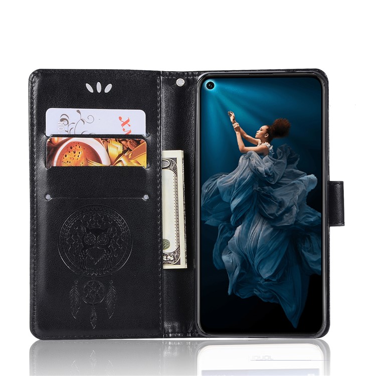 Capa de Telefone de Couro de Apanhador de Sonho Impressa Para a Huawei Honor 20/Honor 20s - Preto