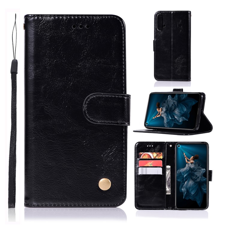 Vintage Leather Wallet Phone Cover for Huawei Honor 20 - Black-1