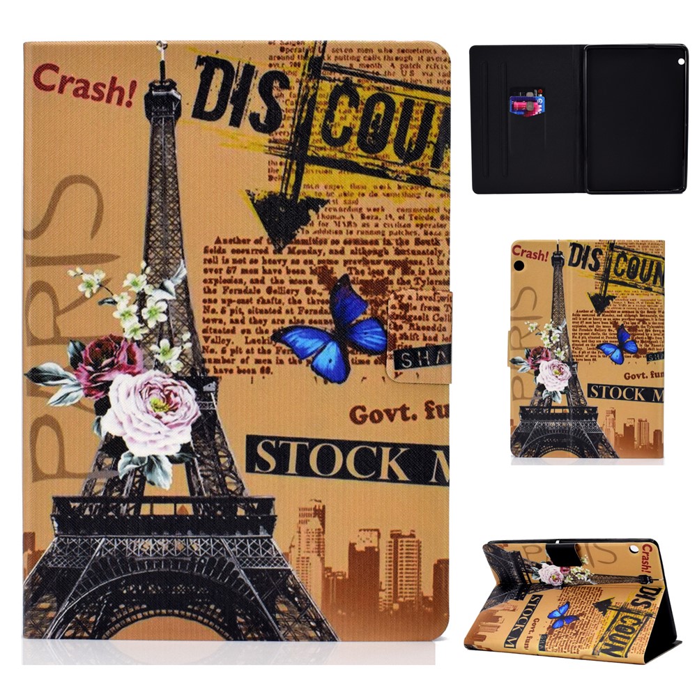 Shock-proof Pattern Printing Card Slot PU Leather Tablet Casing for Huawei MediaPad T5 10 - Eiffel Tower-1