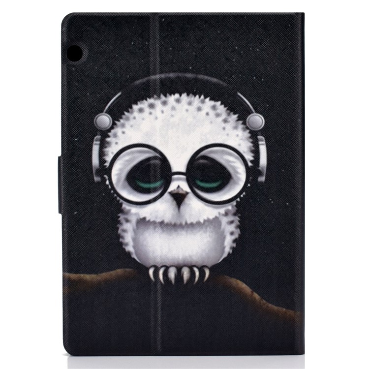 Shock-proof Pattern Printing Card Slot PU Leather Tablet Casing for Huawei MediaPad T5 10 - Owl Wearing Headphones-3