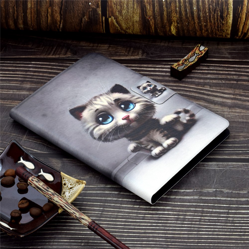 Shock-proof Pattern Printing Card Slot PU Leather Tablet Casing for Huawei MediaPad T5 10 - Cat with Blue Eyes-11