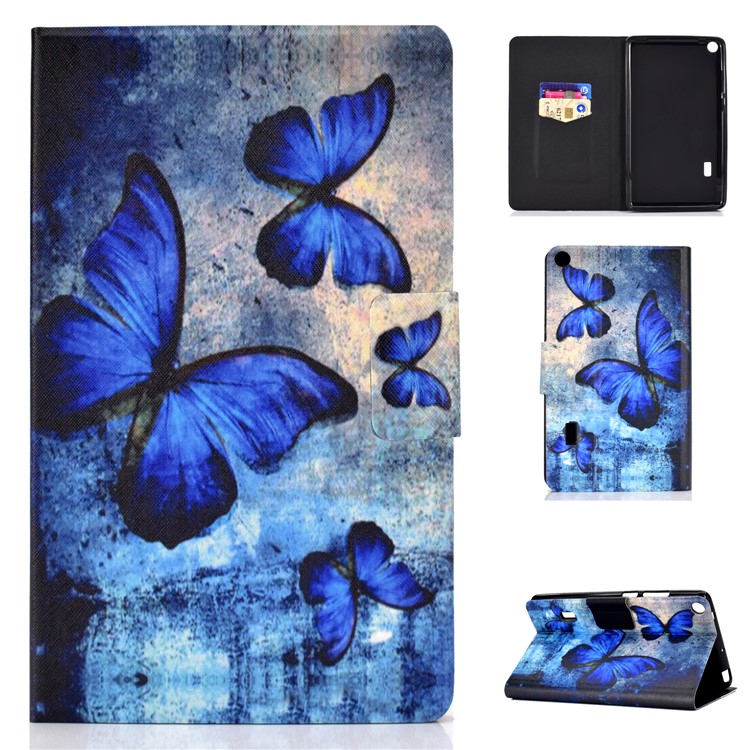 Shock-proof Pattern Printing Card Slot Stand PU Leather Tablet Shell for Huawei MediaPad T3 7.0 WiFi - Blue Butterflies-1