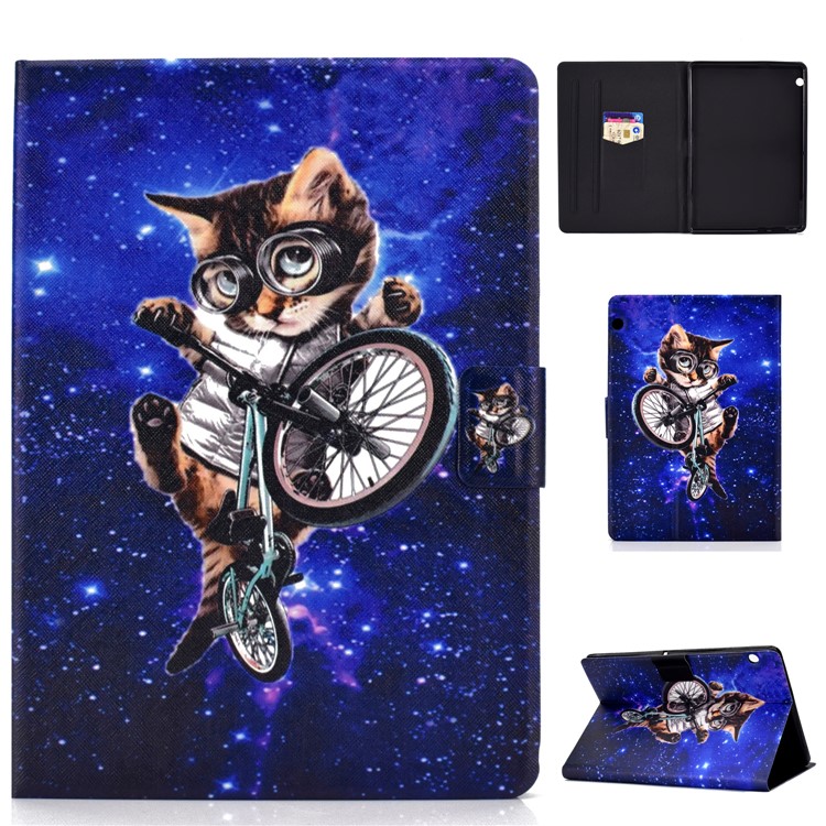 Shock-proof Pattern Printing Card Slot Stand PU Leather Tablet Case for Huawei MediaPad T3 10 - Cycling Cat-1
