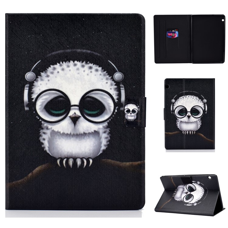 Support De Fente Pour Carte D'impression De Motif Antichoc Support Étui En Cuir PU Pour Huawei Mediapad T3 10 - Hibou Portant Des Écouteurs-1